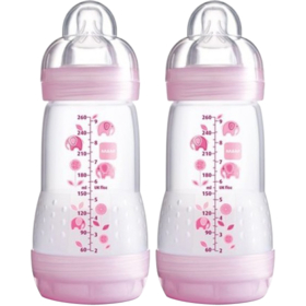 1er AGE - Biberon Anti-Colique Décor Rose - Lot de 2 x 260 ml