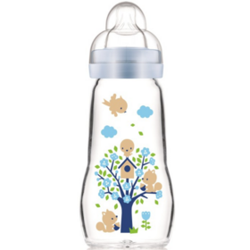 1er et 2e AGE - Biberon Verre Décor Bleu - 260 ml