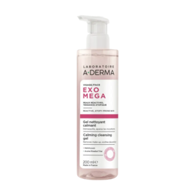 A-Derma Exomega gel nettoyant calmant visage et cou 200 ml — nettoyant démaquillant peaux réactives tendance à l'eczéma atopique