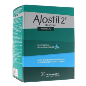 Alostil Minoxidil 2% Solution pour la chute de cheveux 60 g 3 flacons