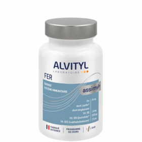 Alvityl Assimyl+ Fer fatigue énergie 60 gélules – complément haute tolérance au Lipofer®, bisglycinate de fer, vitamines B6, B9 Quatrefolic® et B12 méthylcobalamine