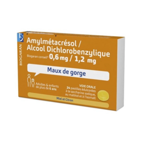 Biogaran Amylmetacresol / alcool dichlorobenzylique  24 Pastilles Miel Citron