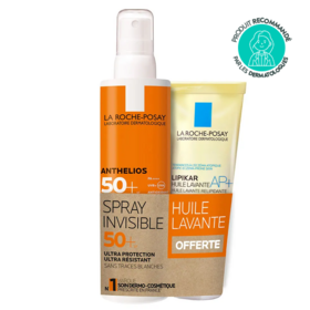 La Roche-Posay Anthelios Crème Solaire en Spray Invisible Corps SPF50+ Avec Parfum 200ml + Huile Lavante Lipikar 100 ml Offerte