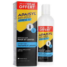 Anti-Poux Xpress 15' - Lotion 2 en 1 Traitante et Lavante Poux & Lentes - 200 ml + 100 ml offert + Peigne