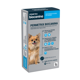 Biocanina Permetrix Très Petits Chiens Moins de 4 Kg  3 Pipettes de 0,4 ml