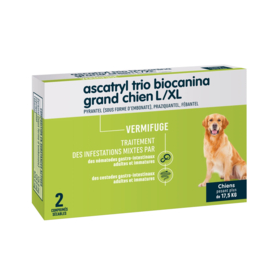 Biocanina Ascatryl Trio Grand Chien 35 kg – Vermifuge grand chien 35 kg – Comprimés – Boîte de 2 comprimés