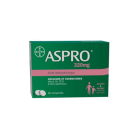 Aspro Aspirine 320 mg 60 comprimés – Médicament douleur et fièvre Bayer