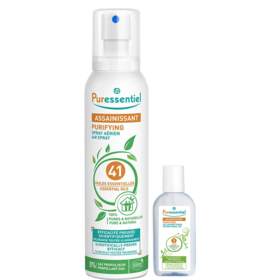 ASSAINISSANT - Spray aux 41 Huiles Essentielles 200 ml + Gel Désinfectant 25 ml Offert