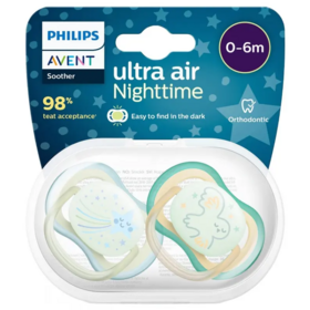 Philips Avent Sucette ultra air night orthodontique 0-6 mois — lot de 2 sucettes phosphorescentes silicone