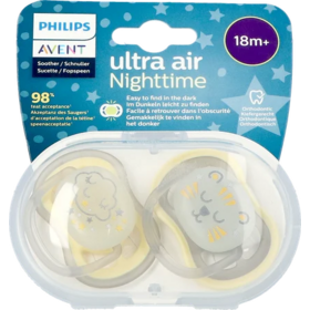 Philips Avent Sucette Ultra Air nuit orthodontique 18 mois et plus — lot de 2 sucettes phosphorescentes silicone