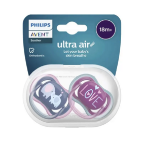 Philips Avent Sucettes Ultra Air  18 mois+ — lot de 2 — sucettes orthodontiques téterelle extra-ferme aérées poussée dentaire