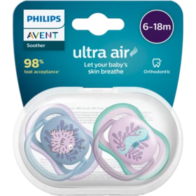 Philips Avent Sucette Ultra Air orthodontique 6-18 mois — lot de 2 sucettes aérées sans BPA