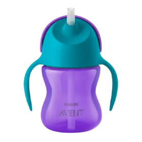 Philips Avent Tasse à Paille 200 ml violet — tasse apprentissage paille courbée anti-fuites dès 9 mois