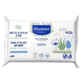 BEBE - Lingettes de Coton à l'Eau Bio - Lot de 60 lingettes