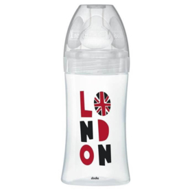 Biberon Verre Anti-Colique - Tétine Plate - Motif London - 270 ml