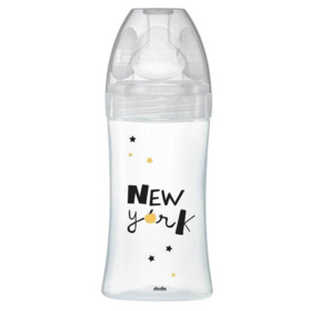 Biberon Verre Anti-Colique - Tétine Plate - Motif New York - 270 ml