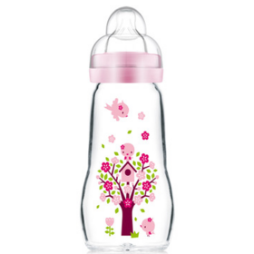 Biberon Verre Décor Rose - 1° et 2° AGE -- 260 ml