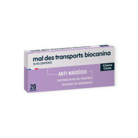 Biocanina Mal des Transports 20 comprimés quadrisécables chien et chat