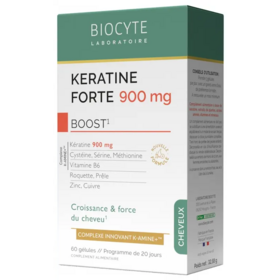 Biocyte Keratine forte 900 mg boost 60 gélules – croissance et résistance cheveux