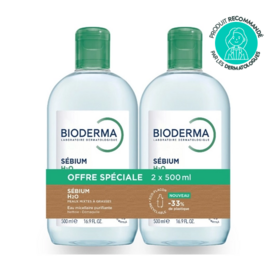Bioderma Sébium H2O eau micellaire purifiante peaux mixtes à grasses 2 x 500 ml nettoyage & sébo-régulation