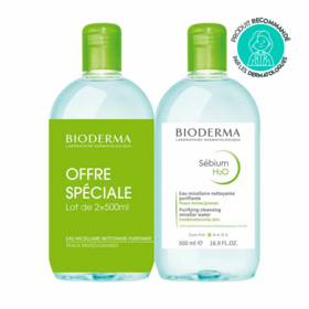 Bioderma Sébium Eau Micellaire H2O Peaux Grasses 2 x 500 ml nettoyant purifiant peau grasse