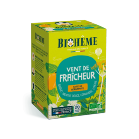 Biohême Infusion vent de fraîcheur 20 infusettes – préparation vivifiante bio à la menthe douce, basilic, fenouil, coriandre et bergamote