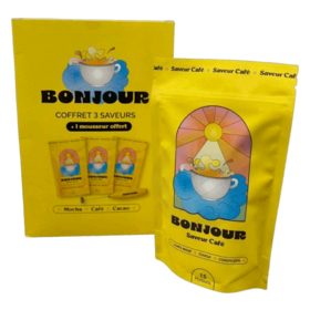 Bonjour Super café aux champignons pack découverte 3 x 90 g + Mousseur offert– Boisson adaptogène