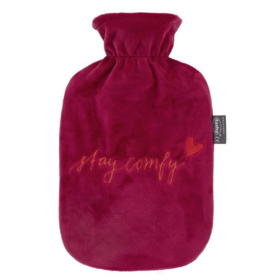 Bouillotte à Eau Déhoussable Velours Rose Coeur Thermoplastique Fashy - 2L