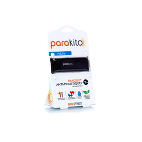 Parakito Bracelet Anti-moustiques adulte couleur noir, Répulsif Naturel, Rechargeable 1 Bracelet + 2 Recharges