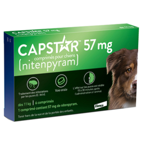 Capstar 57 mg Chien – Anti-puces chien 57 mg – Comprimés – Boîte de 6 comprimés