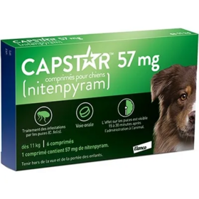 Capstar 57 mg Chien – Anti-puces chien en comprimés – Boîte de 6 comprimés à avaler