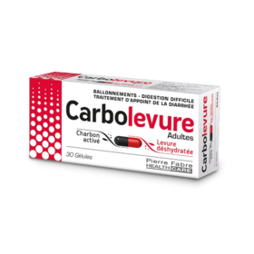 Carbolevure 30 gélules – Médicament contre ballonnements et diarrhée chez l’adulte
