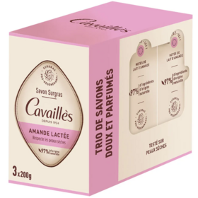 Cavaillès surgras pro-régénérant savon amande lactée 3 x 200 g — soin lavant solide peaux sensibles