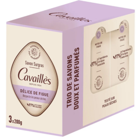Cavaillès surgras pro-régénérant savon délice de figue 3 x 200 g — soin lavant solide peaux sèches et sensibles