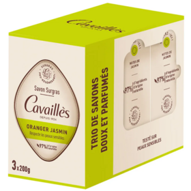 Cavaillès surgras pro-régénérant savon oranger jasmin 3 x 200 g — soin lavant solide peaux sensibles