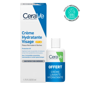 Cerave DUO visage - Crème Hydratante SPF30 52 ml + Crème lavante 20 ml