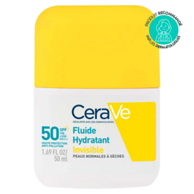 CeraVe fluide hydratant invisible SPF50 visage 50 ml – fluide solaire anti-pollution anti-taches céramides peaux normales à sèches