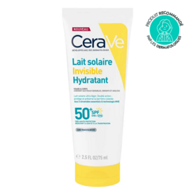 CeraVe Lait Solaire Invisible hydratant SPF50+ 75 ml — lait solaire très haute protection céramides hydratation 24h famille dès 3 ans
