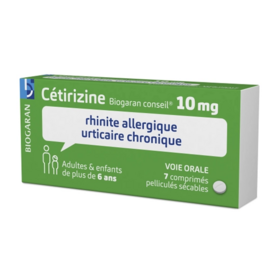 Biogaran Cétirizine 10 mg Médicament pour allérgies 7 comprimés