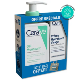 Cerave Gel Moussant 236 ml + Crème Hydratante Visage 52 ml + Tote bag offert