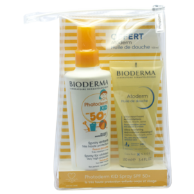 Coffret Photoderm Kid Spray Solaire SPF50+ 200 ml + Huile de Douche Atoderm 100 ml Offerte