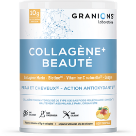 Granions Collagène + Beauté Goût Tropical 220 g – Collagène marin, acide hyaluronique et biotine pour la peau, les cheveux et les ongles