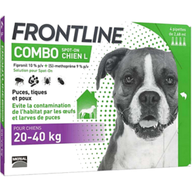 Frontline Combo Chien L 20–40 kg – Antiparasitaire externe chien 20–40 kg – Solution pour application cutanée spot-on – Boîte de 4 pipettes