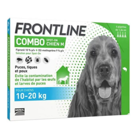 Frontline Combo Chien M 10–20 kg – Antiparasitaire externe chien 10–20 kg – Solution pour application cutanée – Boîte de 4 pipettes