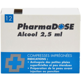 Compresses Imprégnées Antiseptiques Alcool 2,5 ml - 12 sachets