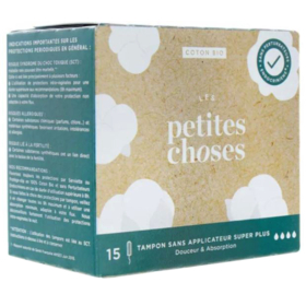 COTON BIO - Tampons Sans Applicateur - Super plus - 15 unités