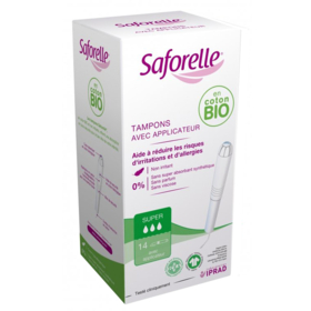 Saforelle Tampons avec Applicateurs Super Coton Bio x14