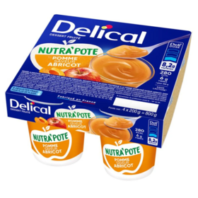 Delical Nutrapote dessert pomme abricot 4x200 g — complément nutritionnel oral dénutrition et dysphagie