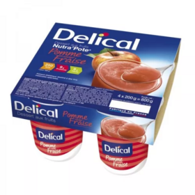 Delical Nutra'pote pomme fraise 4x200 g — dessert hypercalorique pour dénutrition et déglutition