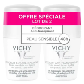 Vichy Déodorant Anti-Transpirant 48H Roll-On Peau Sensible ou Epilée Lot de 2 x 50 ml